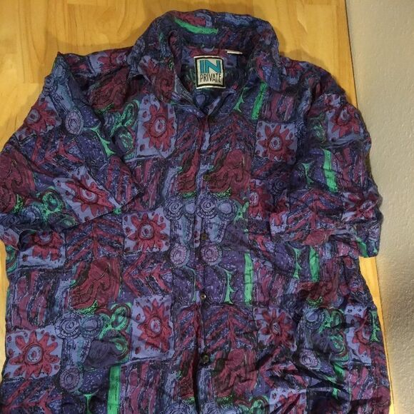 Vintage In Private Abstract Pattern Silk Hawaiian Shirt - Picture 2 of 8